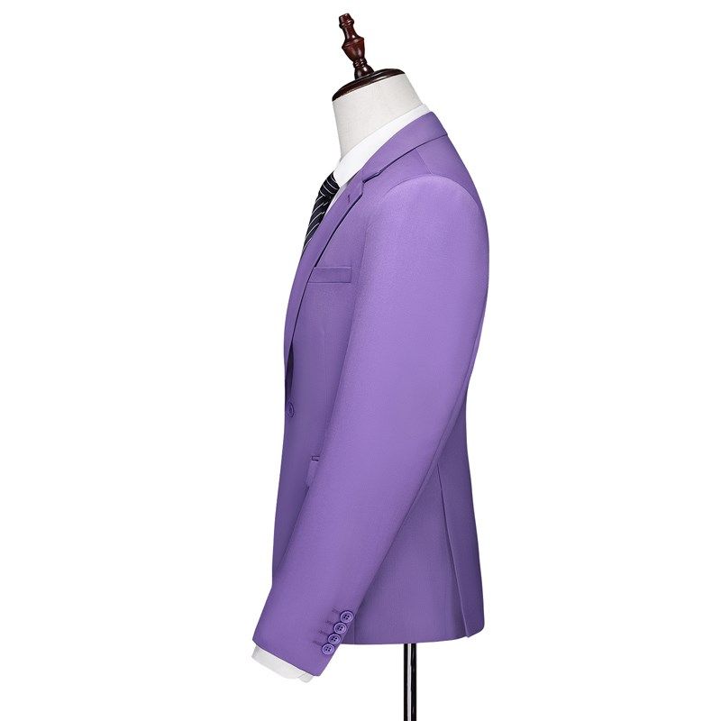 西服套装男士三件套男装春秋新款浅紫色正装一粒扣双开衩大码西装