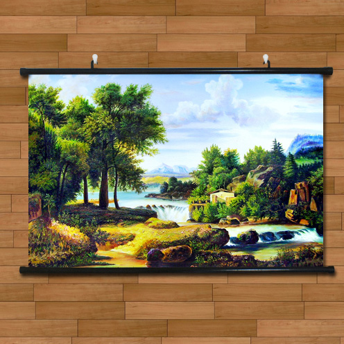 客厅沙发背景山水油画风景画艺术有框画酒店客房装饰画挂轴画墙画