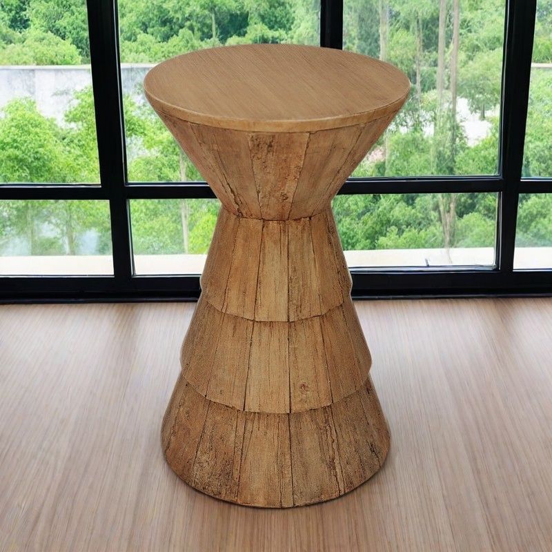 中古风花架小茶几阳台圆形小茶桌单人沙发落地摆件仿木纹造型边几