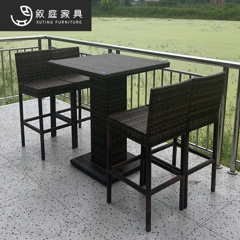 户外桌椅庭院露天阳台室外花园露台铁艺藤编休闲区桌椅五件套组合