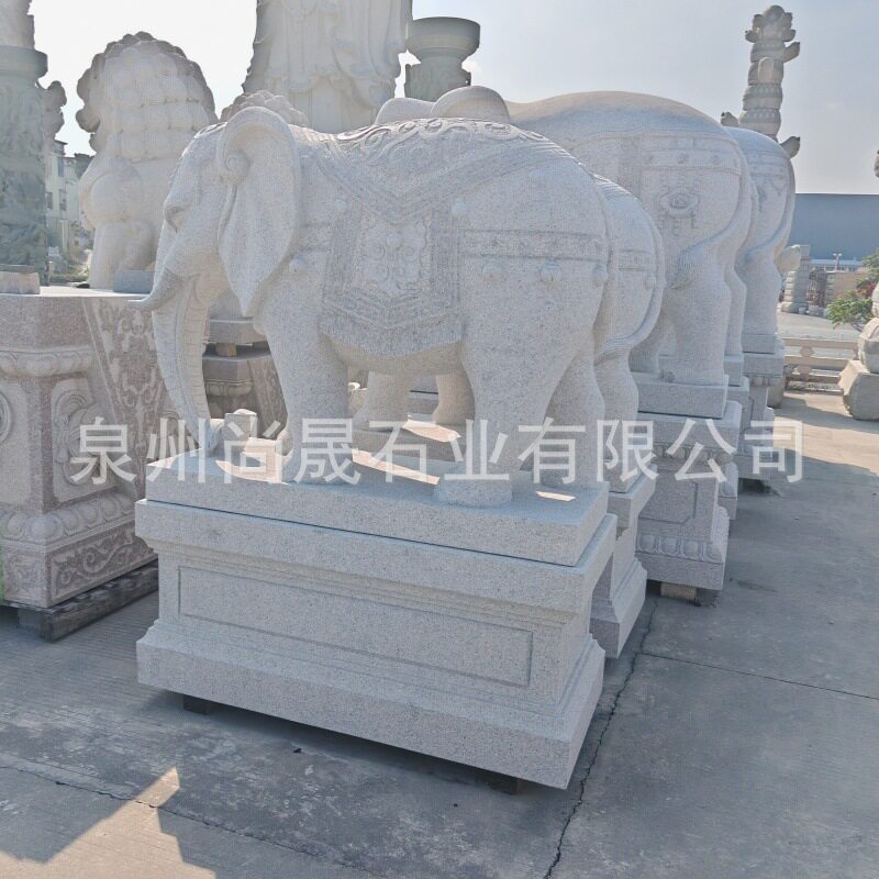 大型白麻石雕大象一对吉祥如意