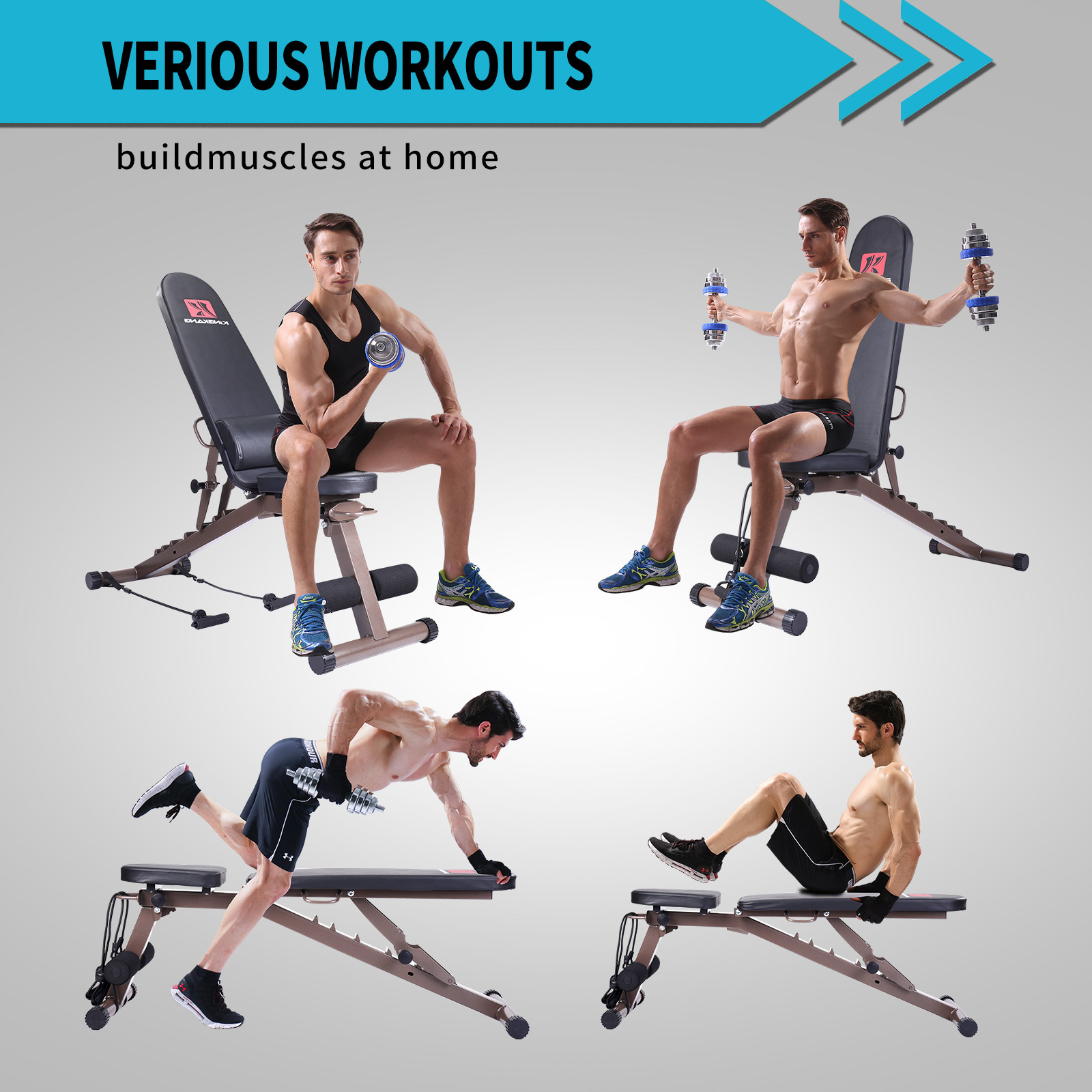 哑铃凳家用仰卧起坐辅助器男士锻炼运动腹肌可折叠卧推健身器材椅