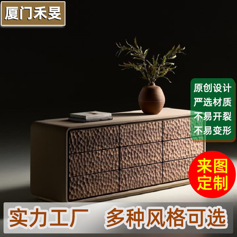 轻奢锤纹柜门实木肌理3d雕刻斗柜床头柜衣柜工厂