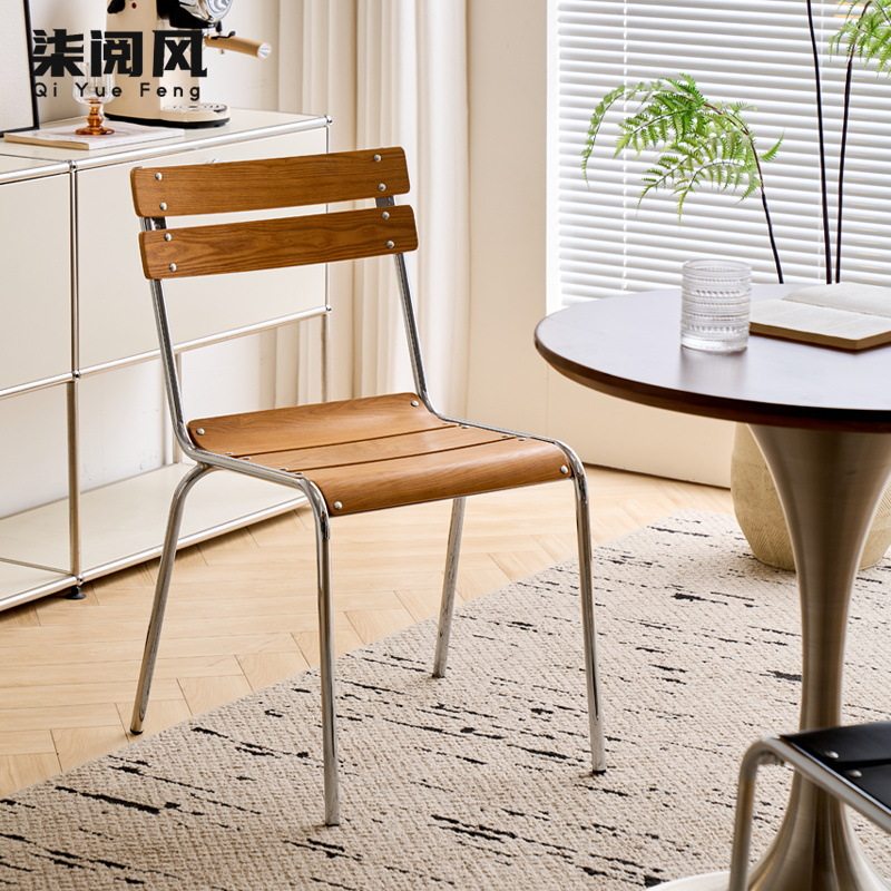 北欧铁艺椅餐厅餐椅简约复古工业风休闲椅中古咖啡厅实木靠背椅子