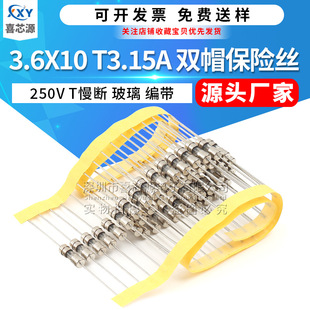 T3.15A 源头厂家 250V 10mm双帽玻璃保险丝 慢断带引脚保险管 3.6