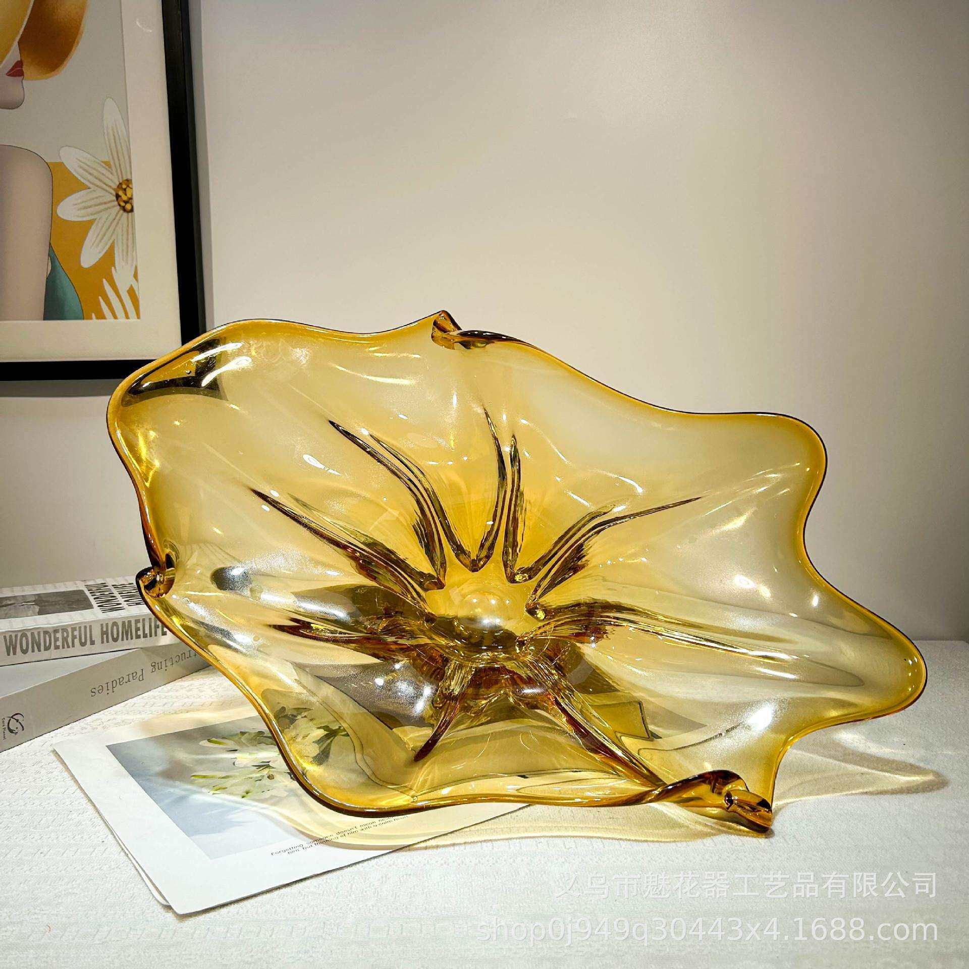 现代简约风手工琉璃水果盘客厅餐桌茶几样板间高级感装饰器皿摆件