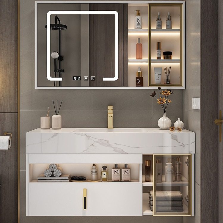 蓝加岩板无缝拼接陶瓷一体盆浴室柜组合卫生间洗漱台洗手台洗脸池