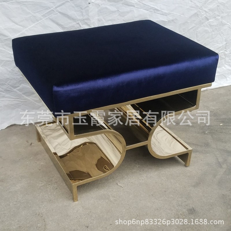 简约现代布艺脚凳客厅休闲沙发凳香槟金家用不锈钢架换鞋凳可移动