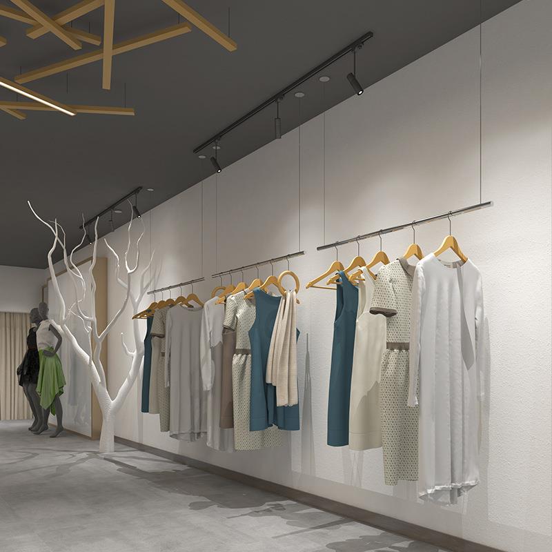 男女服装店挂衣杆悬挂式吊顶吊杆不锈钢拉丝展示架衣货架上墙吊架