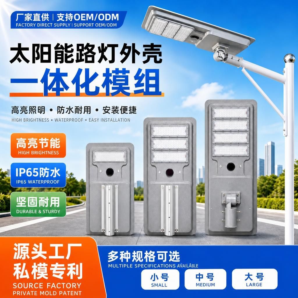跨境户外太阳能路灯外壳防水节能太阳能路灯外壳一体化模组现货