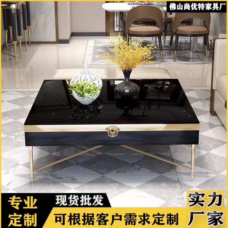 意式轻奢茶几电视柜组合后现代简约不锈钢金属黑色港式风客厅家具