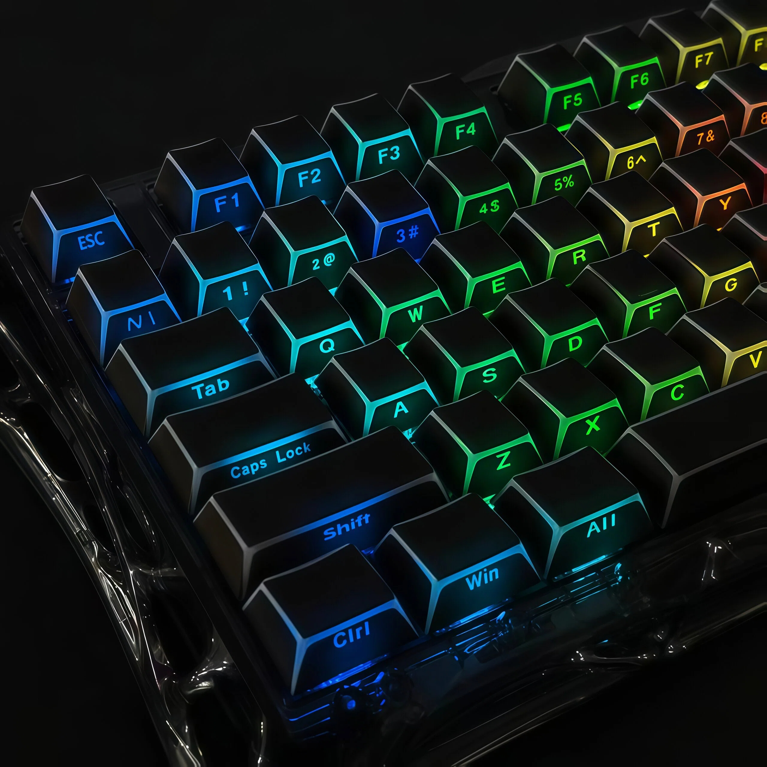 XVX折影黑色键帽棱角透光侧刻原厂PBT客制化机械键盘键帽68/87/98