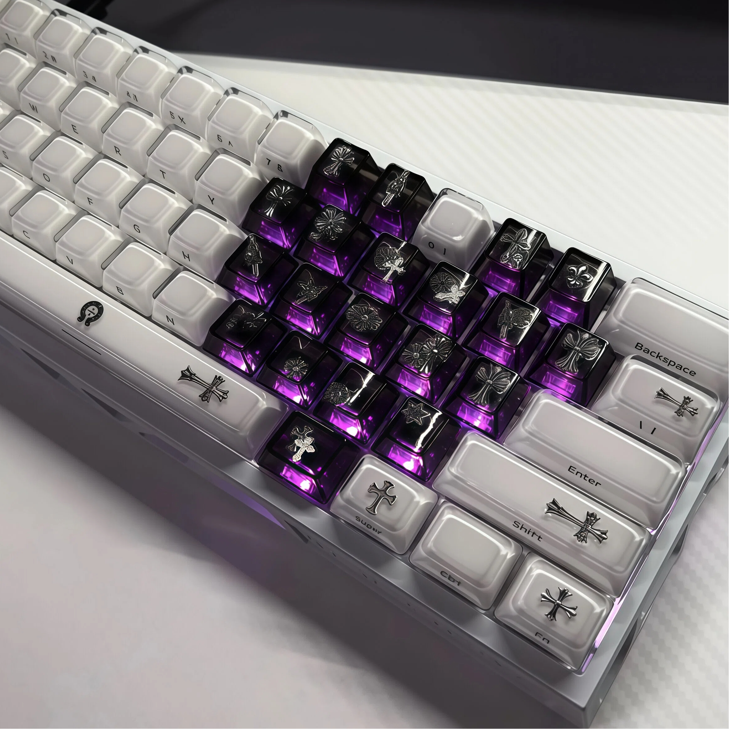 XVX水晶果冻2.0键帽爱心黑色透明客制化克罗心键盘键帽wooting60