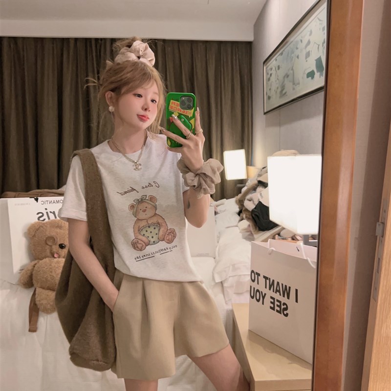 Yukiss 灰色高腰西装短裤女秋韩系宽松遮胯显瘦时髦休闲西裤
