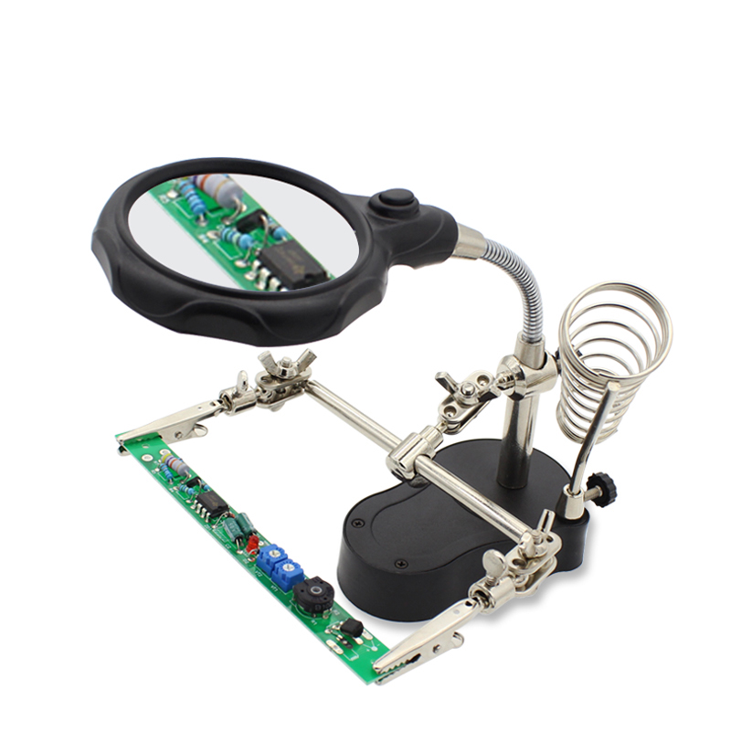 多功能焊接放大镜 LED灯辅助 夹具带烙铁架 电路板夹持维修工作台
