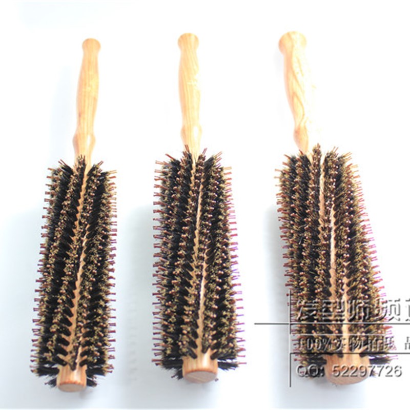 专业美发木梳直发吹造型卷发梳子猪鬃毛滚梳圆筒梳梨花头梳加长型