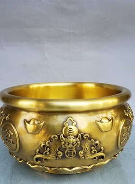 纯铜聚宝盆摆件实心黄铜聚宝盆家居装饰品五福铜盆摆设开业礼品