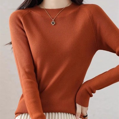 打底衫2024新款女秋季内搭女毛衣圆领修身插肩袖低领针织羊毛衫