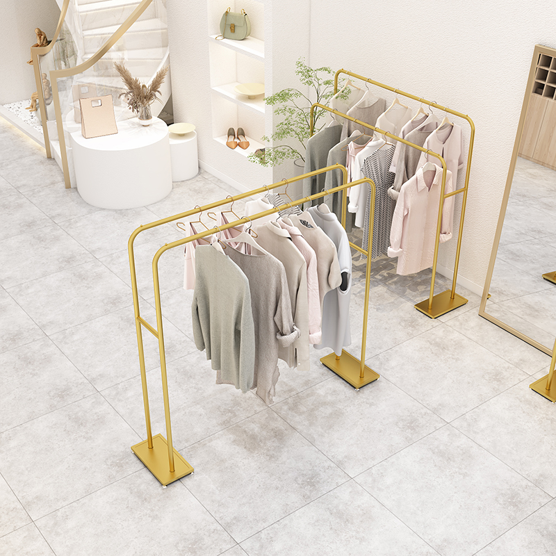 服装专卖店展示架中间货架双排双杠侧挂衣架金色中岛架北欧轻奢风