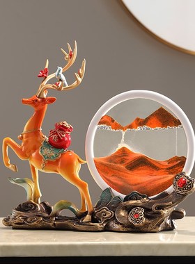 招财鹿流沙画摆件高级感小众玄关客厅酒柜办公室装饰品乔迁礼物