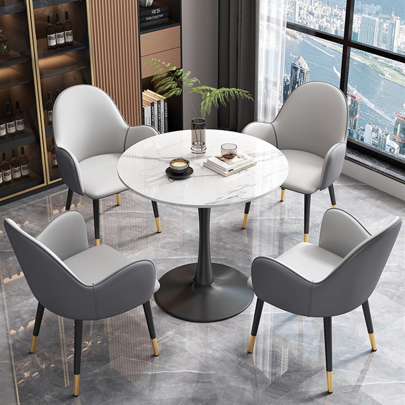 洽谈桌椅组合售楼处4s店会客接待休闲岩板小圆桌椅休息区一桌四椅