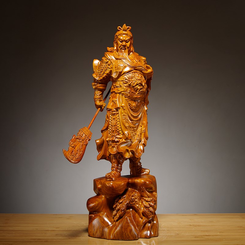 花梨木质雕刻武财神关公像摆件家居客厅公司办公室装饰开业送礼品