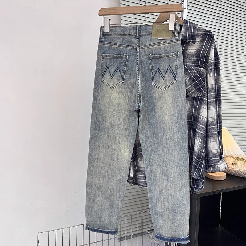 大码弹力直筒牛仔裤女冬季上新小个子百搭高腰修身显瘦九分烟管裤