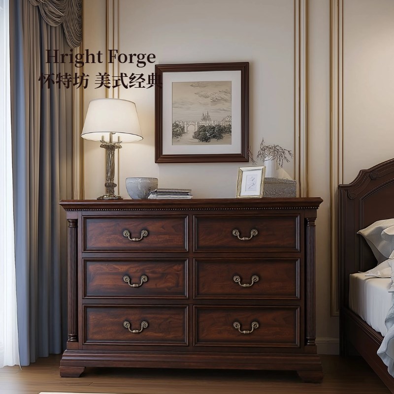 美式乡村实木斗柜组合家用客厅六斗复古储物柜餐边柜子