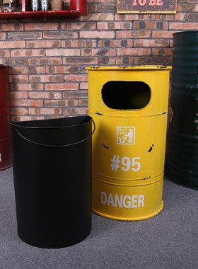 复古工业风铁艺油桶垃圾桶餐厅酒吧网咖奶茶店门口大号收纳桶摆件