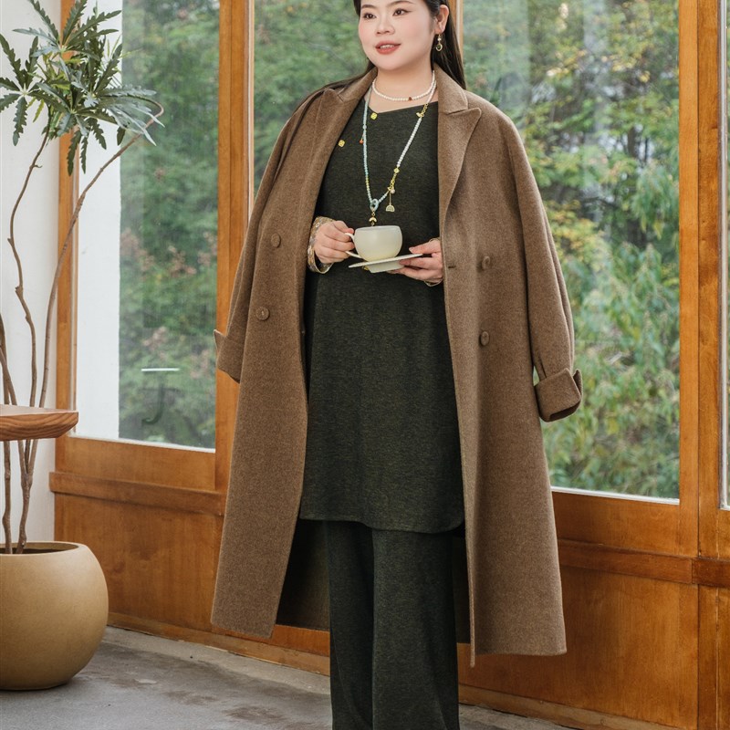 【双面绒弹力色织】美丽客栈秋冬直筒裤女大码女装宽松休闲裤套装