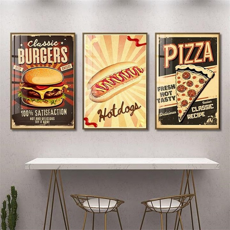 汉堡店墙面装饰画复古美式披萨店炸鸡店挂画比萨Pizza薄饼店壁画图片