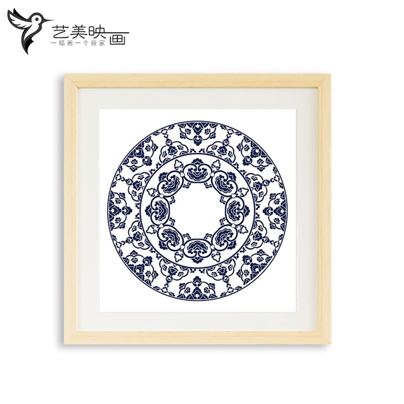 【青花瓷2】中国风餐厅茶馆火锅印刷仿剪纸风格蓝色装饰挂画有框图片