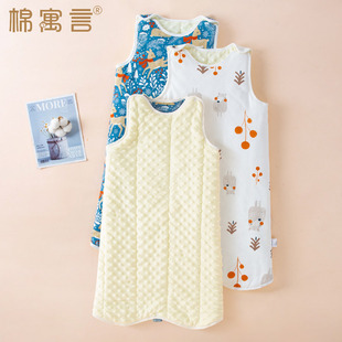 纯棉婴儿加棉棉睡袍男女宝宝豆豆绒加厚睡裙秋冬儿童保暖无袖睡袋