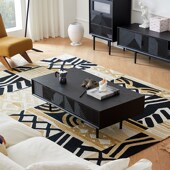 轻奢复古风实木电视柜茶几组合储物柜小户型客厅黑色条纹落地柜子