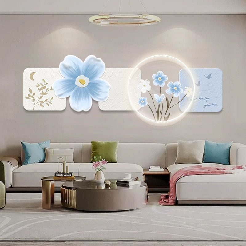 奶油风绿植带灯发光客厅装饰画沙发背景墙壁高端大气挂画2023新款,家居饰品,氛围画/灯画,淘宝优惠券,粉丝福利购,淘宝优惠卷