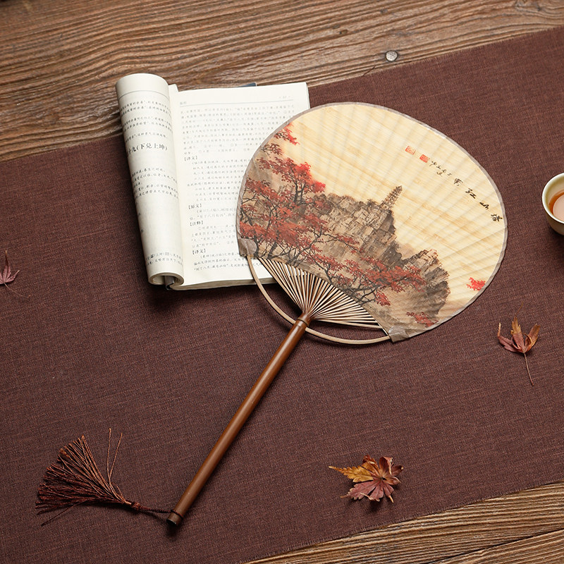 古风竹团扇手工文艺蒲扇夏季圆扇子日式空白纸扇古典长柄流苏汉服