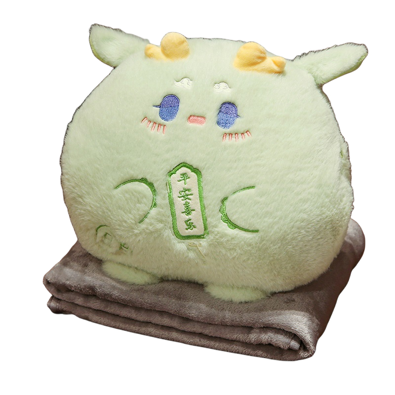 龙年女生冬天暖手抱枕被子两用毛绒办公室午睡毯子三合一汽车载用