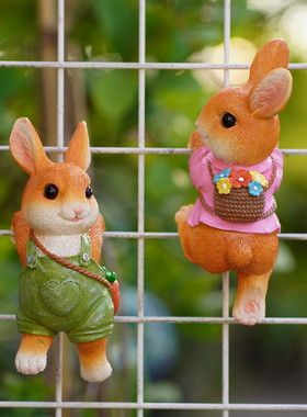 卡通兔子花盆挂件鱼缸边悬挂摆件花园庭院阳台攀爬花缸造景装饰品