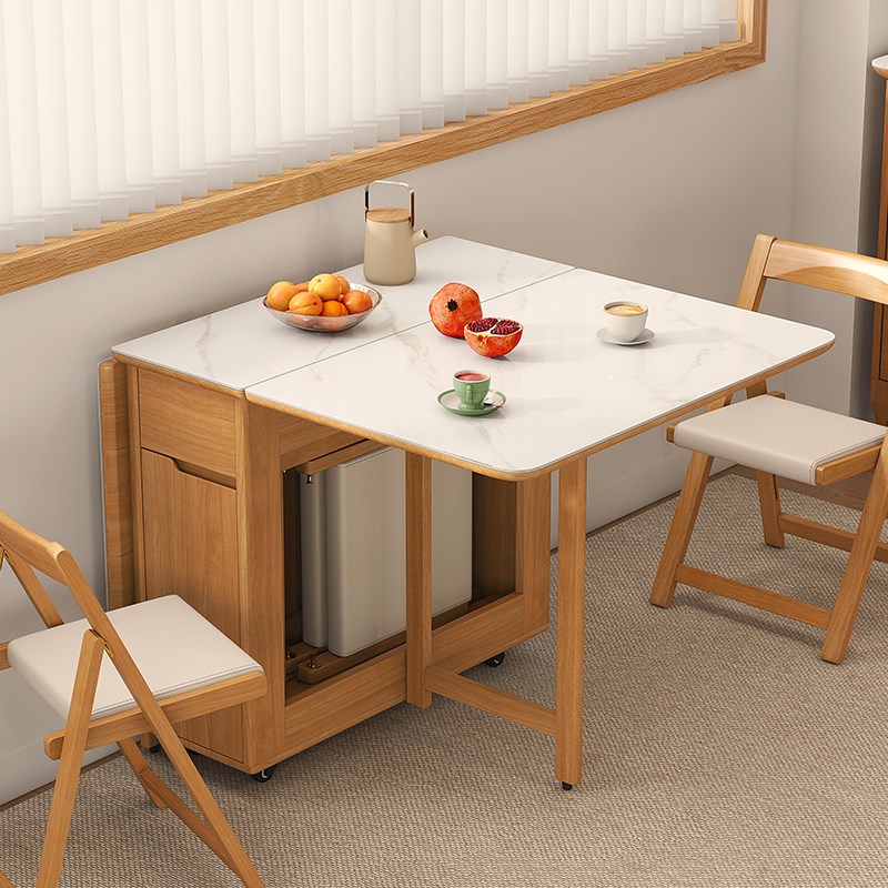 志光实木折叠餐桌小户型岩板餐桌椅组合可移动折叠桌家用吃饭桌子