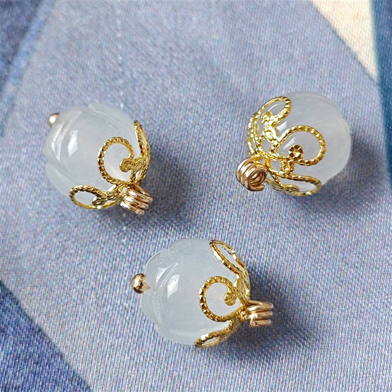 10mm天然玉石淡蓝色莲花珠扣子新中式国风旗袍唐装衬衫马甲扣