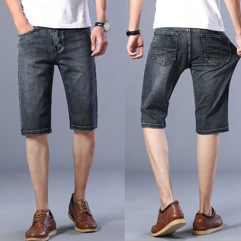 夏季牛仔裤男短裤超薄款弹力透气马裤休闲五分裤宽松中裤结实上班
