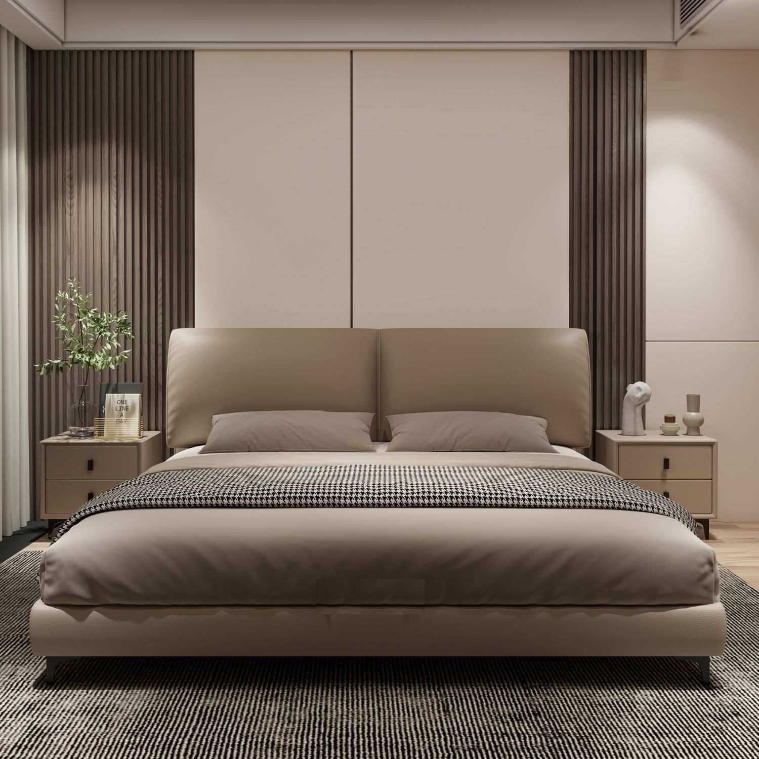 大象耳朵意式皮床现代简约小户型双人床主卧齐边婚床带软靠高脚,3C数码配件,摄像机配件,淘宝优惠券,粉丝福利购,淘宝优惠卷