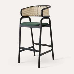 法式复古酒吧实木编藤岛台椅子北欧丹麦设计师款酒店前台藤编吧椅