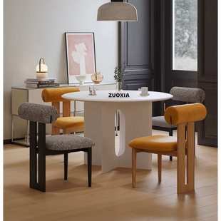 北欧实木餐椅侘寂风法式梳妆椅子靠背椅餐厅软包网红中古椅复古