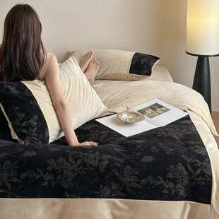 一舟花染丨秋冬亲肤高克重金丝绒提花四件套绒宝宝绒保暖床单被套