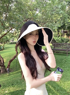 灯罩防晒帽女款2026新款加大帽檐黑胶遮阳帽创意防紫外线空顶帽子