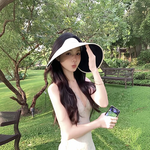 灯罩防晒帽女款2026新款加大帽檐黑胶遮阳帽创意防紫外线空顶帽子