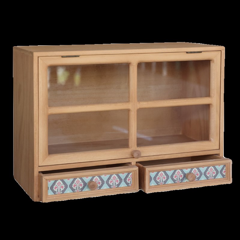 叁杉家居书桌抽屉式玻璃r门柜储物柜香水化妆品复古桌面木质收纳