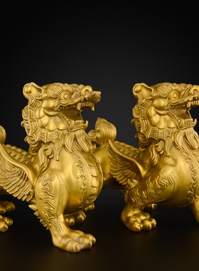 黄铜貔貅摆件招客厅入户貔貅公母一对财家用办公室U大号天禄铜皮