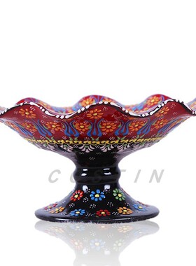 土耳其手绘陶瓷器釉下五彩大红色套装花瓶手N工吃饭碗装饰看盘杯